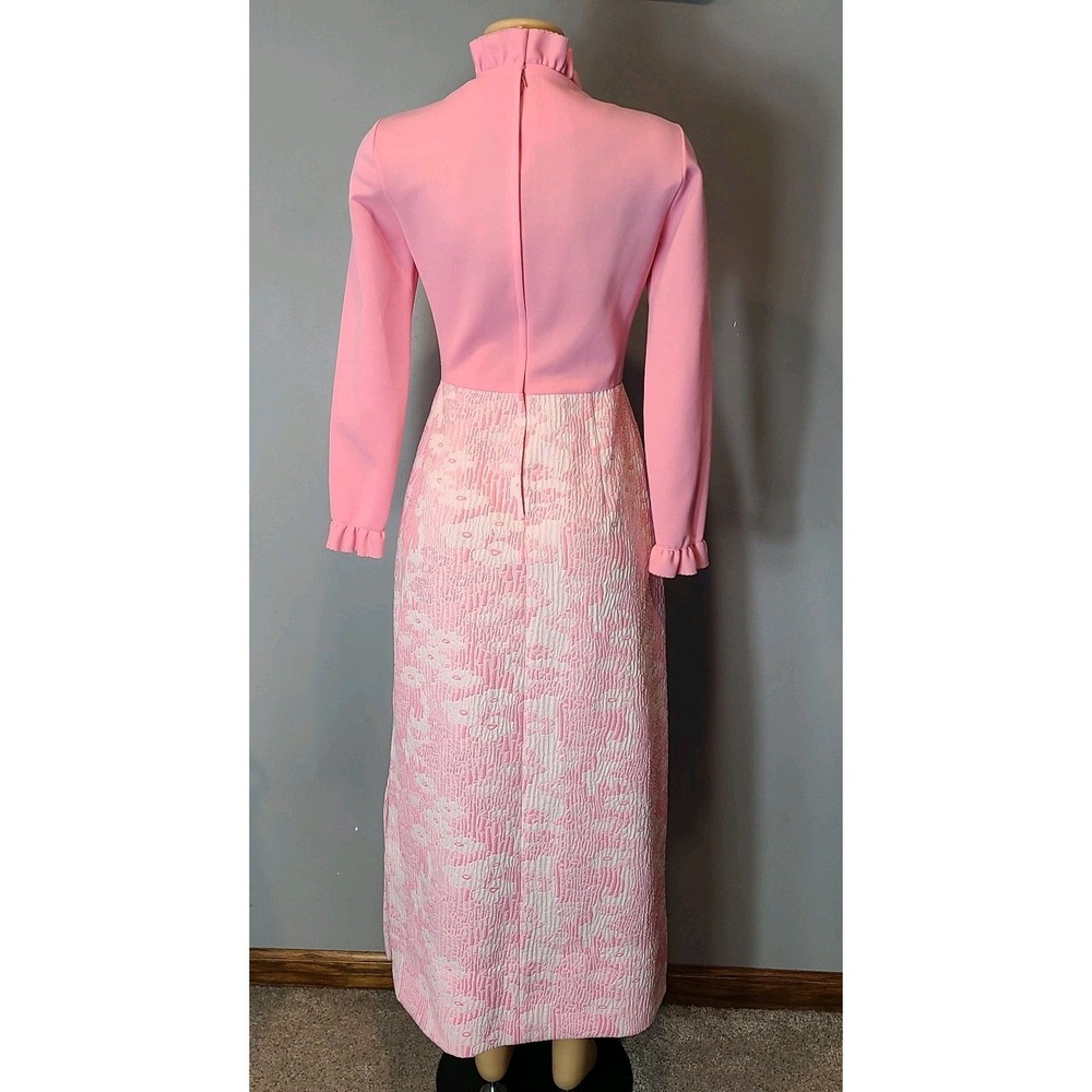 VTG Bleeker Street Dress Sz Small 60s 70s Pink Floral Ruffle Coquette Regency - Picture 10 of 12